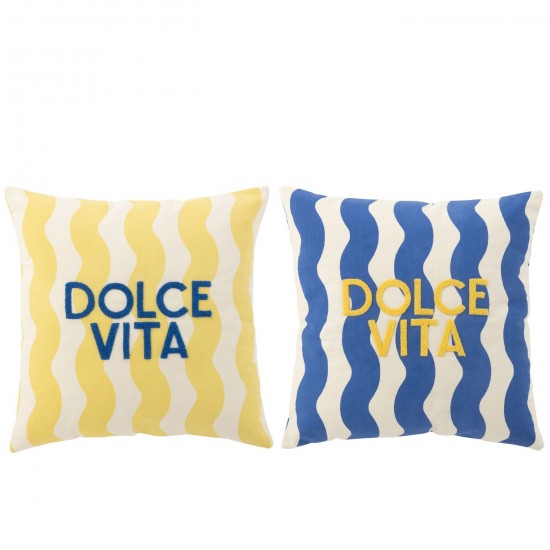 J-Line J Line coussins Jolipa Coussin Dolce Vita Coton Bleu Jaune Assortiment De 2.