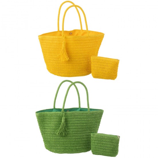 J-Line J Line sacs de plage Jolipa Sac De Plage Pochette Papier Vert Jaune Assortiment De 2.