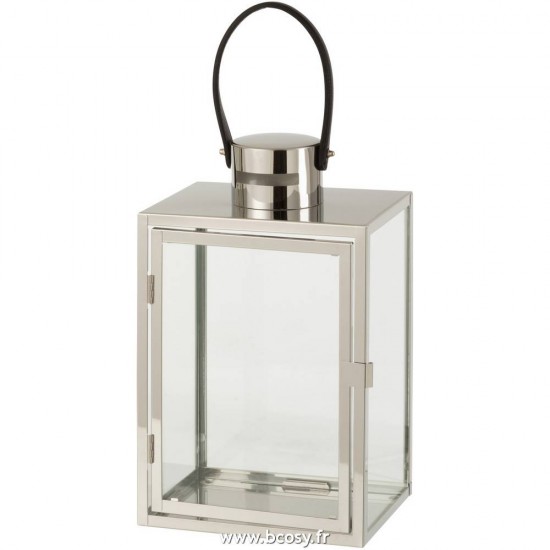 J-Line J Line lanternes photophores Jolipa Lanterne Rectangulaire Metal Verre Argent.