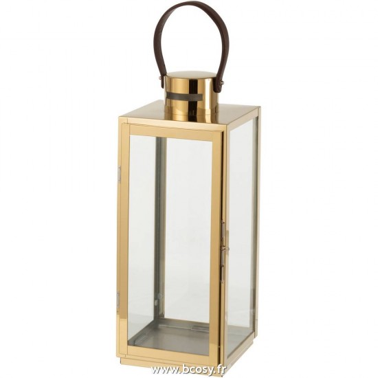 J-Line J Line lanternes photophores Jolipa Lanterne Carree Metal Verre Or.