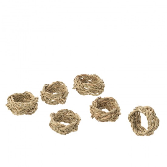 J-Line J Line porte vaisselle Jolipa Set De 6 Anneau De Serviette Tressé Jonc De Mer Naturel.
