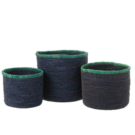 J-Line J Line paniers de rangement Jolipa Set De 3 Panier Maïs Bleu Foncé Azur.