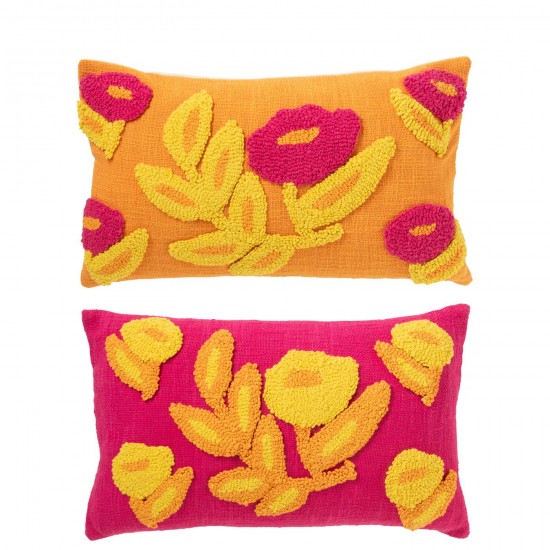 J-Line J Line coussins Jolipa Coussin Rectangle Broderie Fleur Coton Mix Assortiment De 2.