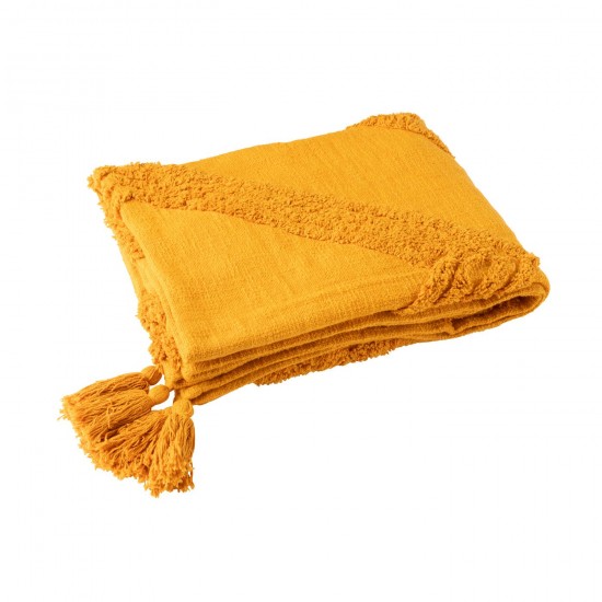 J-Line J Line Jolipa Plaid Tufté Floches Coton Ochre.