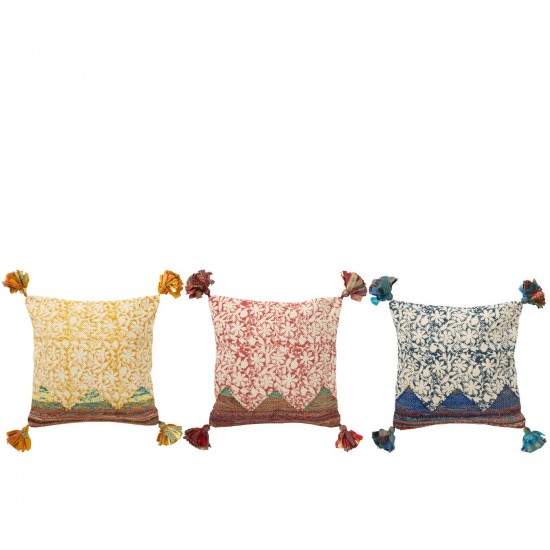 J-Line J Line coussins Jolipa Coussin Carré Fleurs Coton Mix Assortiment De 3.