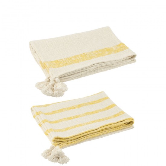 J-Line J Line Jolipa Plaid Lignes Floches Coton Blanc Jaune Assortiment De 2.