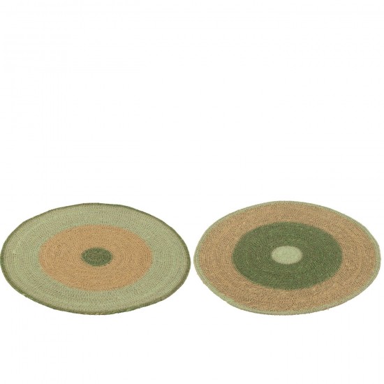 J-Line J Line sets de tables Jolipa Set De Table Rond Jonc De Mer Naturel Vert Assortiment De 2.