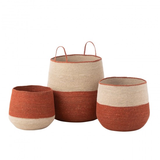J-Line J Line paniers de rangement Jolipa Set De 3 Panier Jonc De Mer Naturel Terracotta.