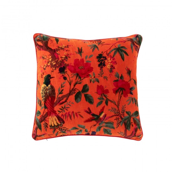 J-Line J Line coussins Jolipa Coussin Oiseaux Fleurs Velours De Coton Orange.