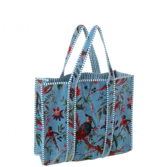 J-Line J Line sac fourre tout sacs fourre tout Jolipa Sac Oiseaux Fleurs Velours De Coton Bleu.