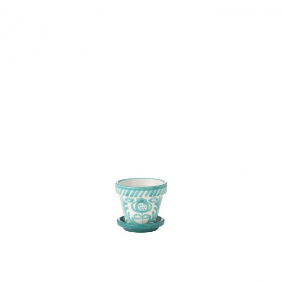 J-Line J Line cachepots de fleur Jolipa Flowerpot Plate Granada Handmade Painted Ceramic Aqua Extra Small.