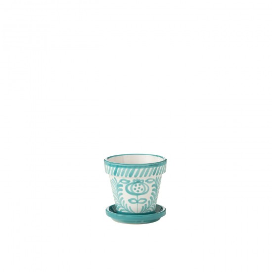 J-Line J Line cachepots de fleur Jolipa Flowerpot Plate Granada Handmade Painted Ceramic Aqua Small.