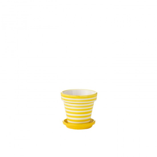 J-Line J Line cachepots de fleur Jolipa Flowerpot Plate Granada Stripes Handmade Painted Ceramic Yellow Small.