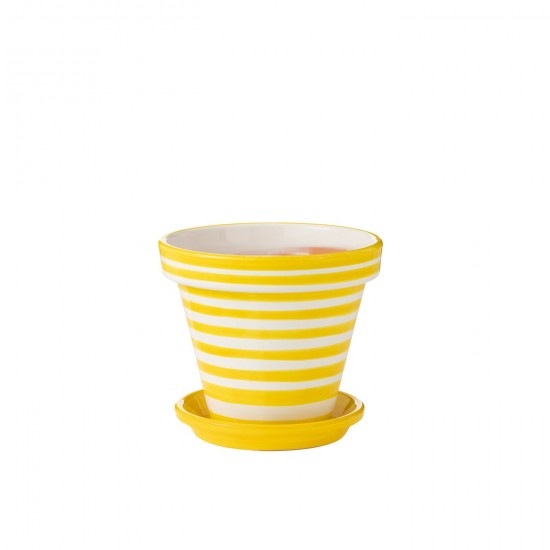 J-Line J Line cachepots de fleur Jolipa Flowerpot Plate Granada Stripes Handmade Painted Ceramic Yellow Large.