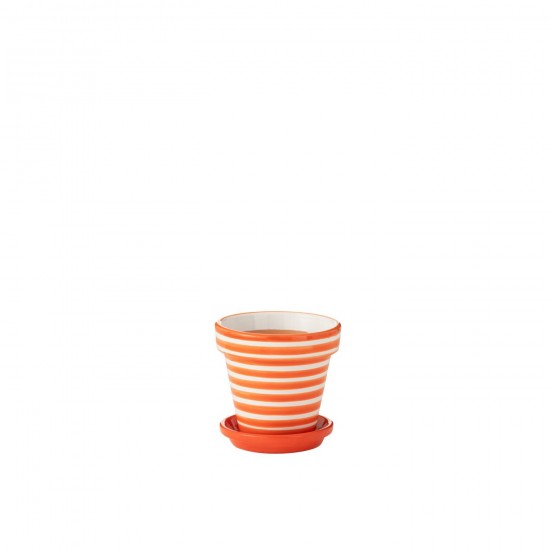 J-Line J Line cachepots de fleur Jolipa Flowerpot Plate Granada Stripes Handmade Painted Ceramic Naranja Small.