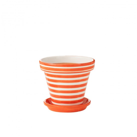 J-Line J Line cachepots de fleur Jolipa Flowerpot Plate Granada Stripes Handmade Painted Ceramic Naranja Large.