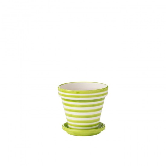 J-Line J Line cachepots de fleur Jolipa Flowerpot Plate Granada Stripes Handmade Painted Ceramic Green Medium.