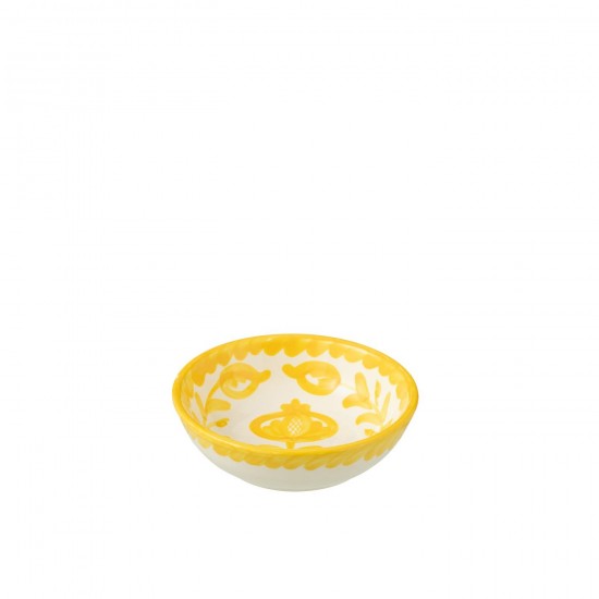J-Line J Line bols a petit dejeuner Jolipa Bowl Granada Low Ceramic White Yellow Small.