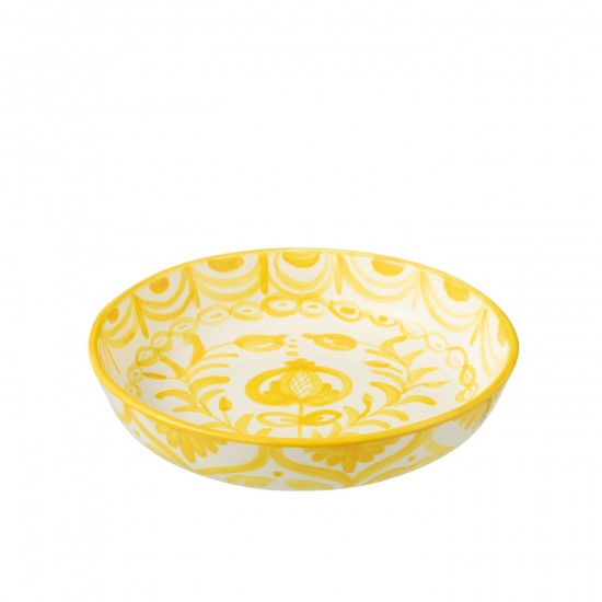 J-Line J Line bols a petit dejeuner Jolipa Bowl Granada Low Ceramic White Yellow Large.