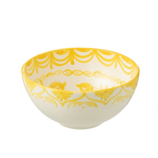 J-Line J Line bols a petit dejeuner Jolipa Bowl Granada High Ceramic White Yellow Large.