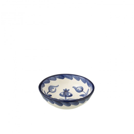 J-Line J Line bols a petit dejeuner Jolipa Bowl Granada Low Ceramic White Cobalto Blue Small.
