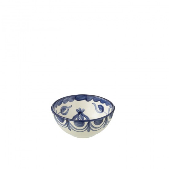 J-Line J Line bols a petit dejeuner Jolipa Bowl Granada High Ceramic White Cobalto Blue Small.