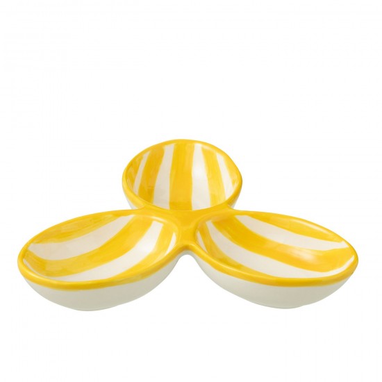 J-Line J Line série de vaisselle Jolipa Apero Dish Granada Stripes Clover Ceramic White Yellow.