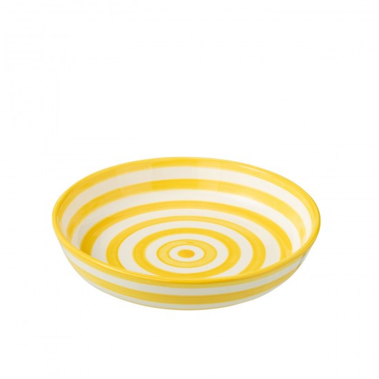 J-Line J Line bols a petit dejeuner Jolipa Bowl Granada Stripes Low Ceramic White Yellow Large.