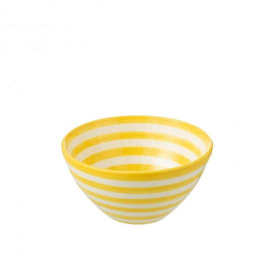 J-Line J Line bols a petit dejeuner Jolipa Bowl Granada Stripes High Ceramic White Yellow Medium.