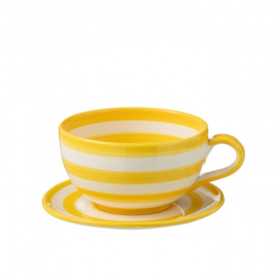 J-Line J Line série de vaisselle Jolipa Cup Plate Granada Stripes Ceramic White Yellow.