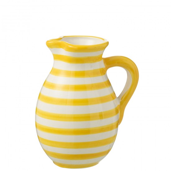 J-Line J Line série de vaisselle Jolipa Pitcher Granada Stripes Ceramic White Yellow Large.