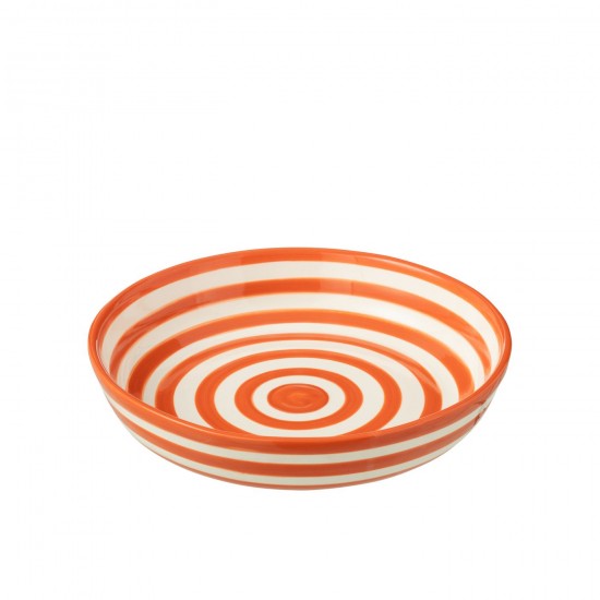 J-Line J Line bols a petit dejeuner Jolipa Bowl Granada Stripes Low Ceramic White Orange Large.