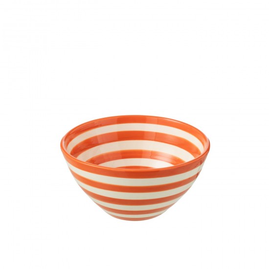 J-Line J Line bols a petit dejeuner Jolipa Bowl Granada Stripes High Ceramic White Orange Medium.