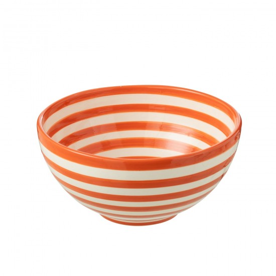 J-Line J Line bols a petit dejeuner Jolipa Bowl Granada Stripes High Ceramic White Orange Large.
