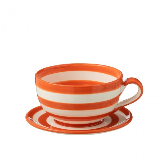 J-Line J Line série de vaisselle Jolipa Cup Plate Granada Stripes Ceramic White Orange.