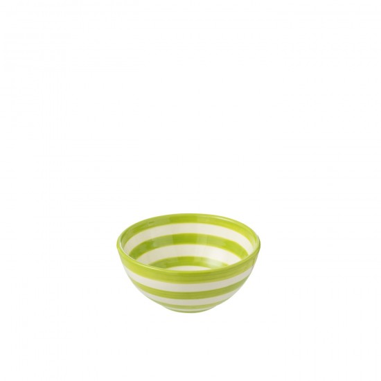 J-Line J Line bols a petit dejeuner Jolipa Bowl Granada Stripes High Ceramic White Green Small.