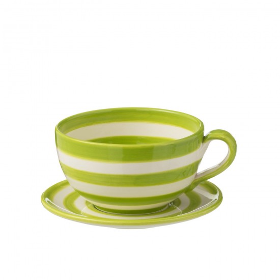 J-Line J Line série de vaisselle Jolipa Cup Plate Granada Stripes Ceramic White Green.