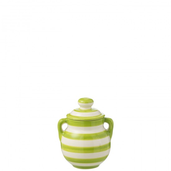 J-Line J Line série de vaisselle Jolipa Jar Granada Stripes Ceramic White Green.