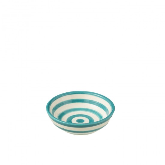 J-Line J Line bols a petit dejeuner Jolipa Bowl Granada Stripes Low Ceramic White Aqua Small.