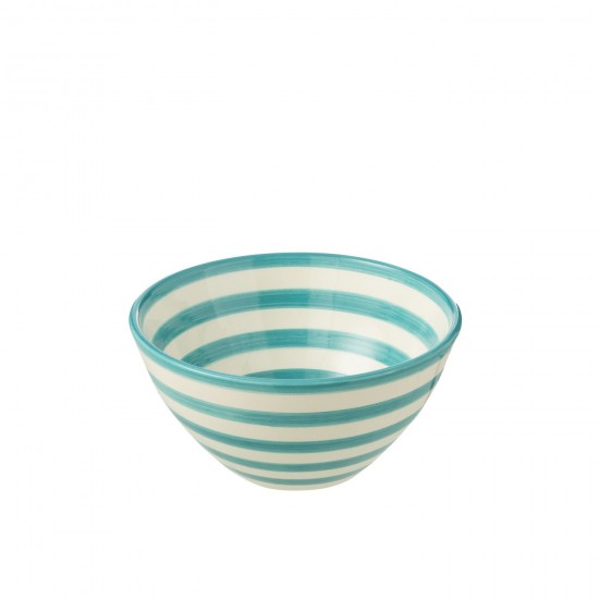 J-Line J Line bols a petit dejeuner Jolipa Bowl Granada Stripes High Ceramic White Aqua Medium.