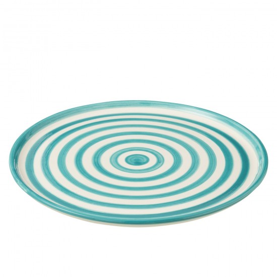 J-Line J Line série de vaisselle Jolipa Plate Granada Stripes Ceramic White Aqua.