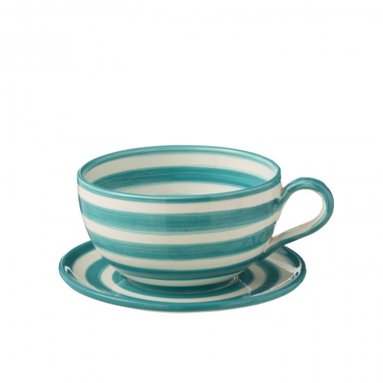 J-Line J Line série de vaisselle Jolipa Cup Plate Granada Stripes Ceramic White Aqua.