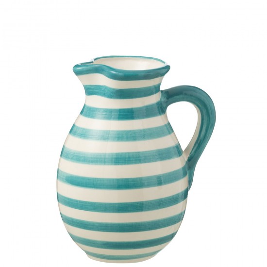 J-Line J Line série de vaisselle Jolipa Pitcher Granada Stripes Ceramic White Aqua Large.