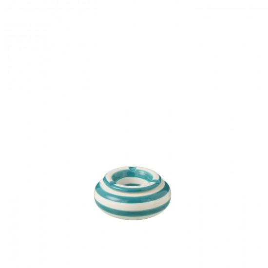 J-Line J Line série de vaisselle Jolipa Ashtray Granada Stripes Ceramic White Aqua Small.