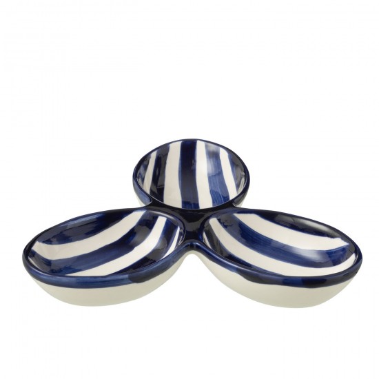 J-Line J Line série de vaisselle Jolipa Apero Dish Granada Stripes Clover Ceramic White Cobalto Blue.
