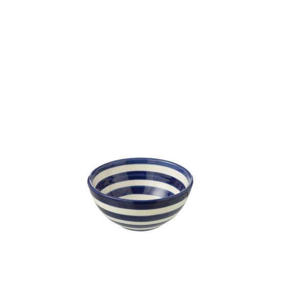 J-Line J Line bols a petit dejeuner Jolipa Bowl Granada Stripes High Ceramic White Cobalto Blue Small.