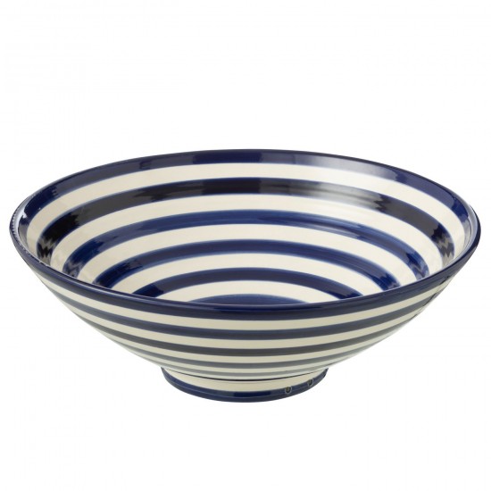 J-Line J Line série de vaisselle Jolipa Lebrillo Bowl Granada Stripes Ceramic White Cobalto Blue.
