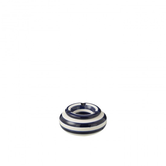 J-Line J Line série de vaisselle Jolipa Ashtray Granada Stripes Ceramic White Cobalto Blue Small.