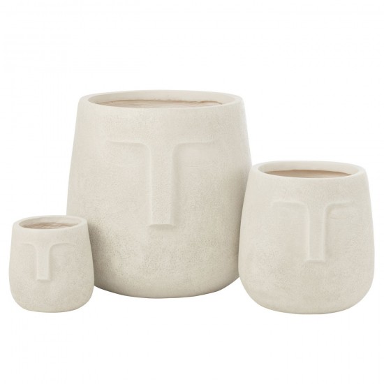 J-Line J Line cachepots de fleur Jolipa Set De 3 Cachepots Moai Argile Blanc.