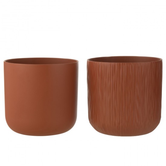 J-Line J Line cachepots de fleur Jolipa Cachepot Gen Ceramique Marron Extra Extra Large Assortiment De 2.